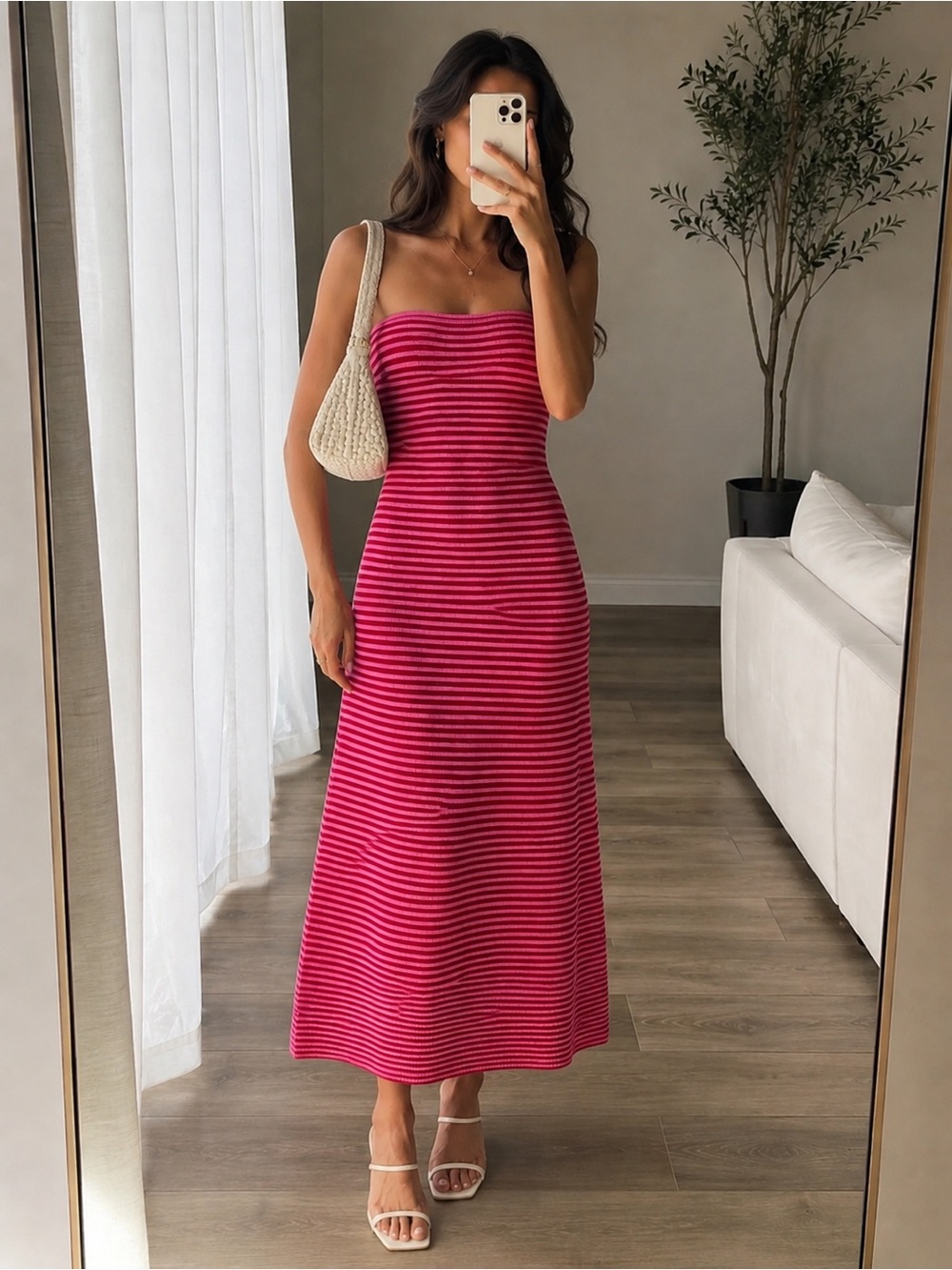 The Wolf Gang Candy Pink Ribbed Strapless Knit Maxi Dress XS